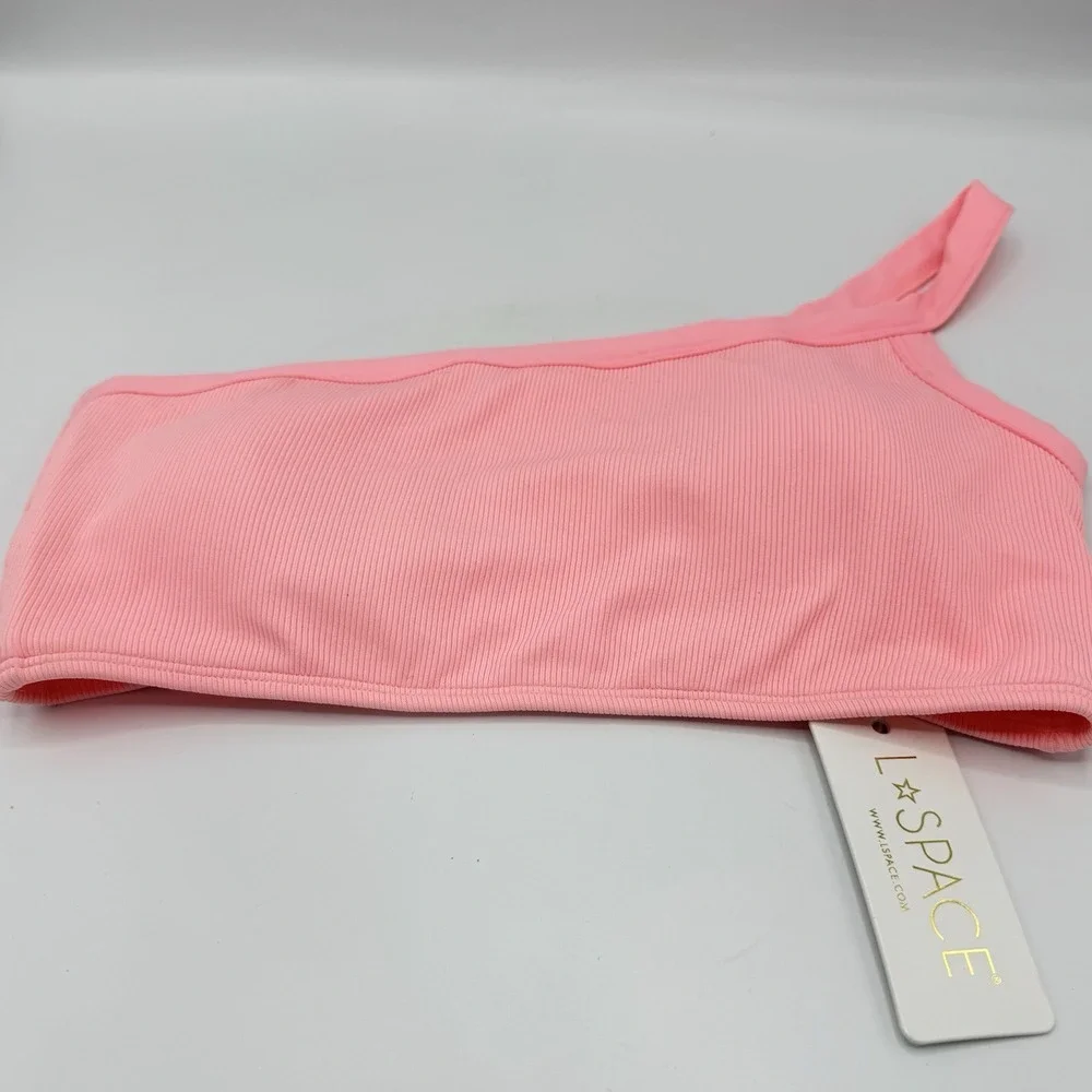 L*Space Axel Bikini Top Large NWT Crystal Pink Ribbed Designer Swimwear